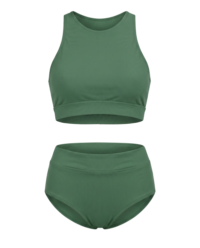 Solid High Waist Swimsuit