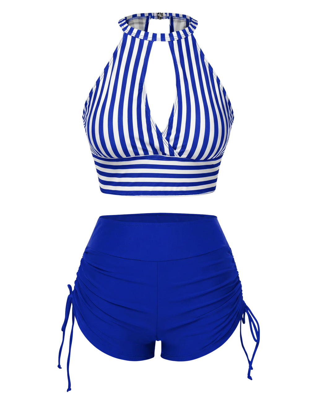 Striped Halter Cutout Bikini Set